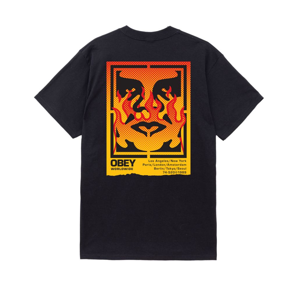 CAMISETA OBEY ICON STENCIL FLAME BLACK | Mechanic