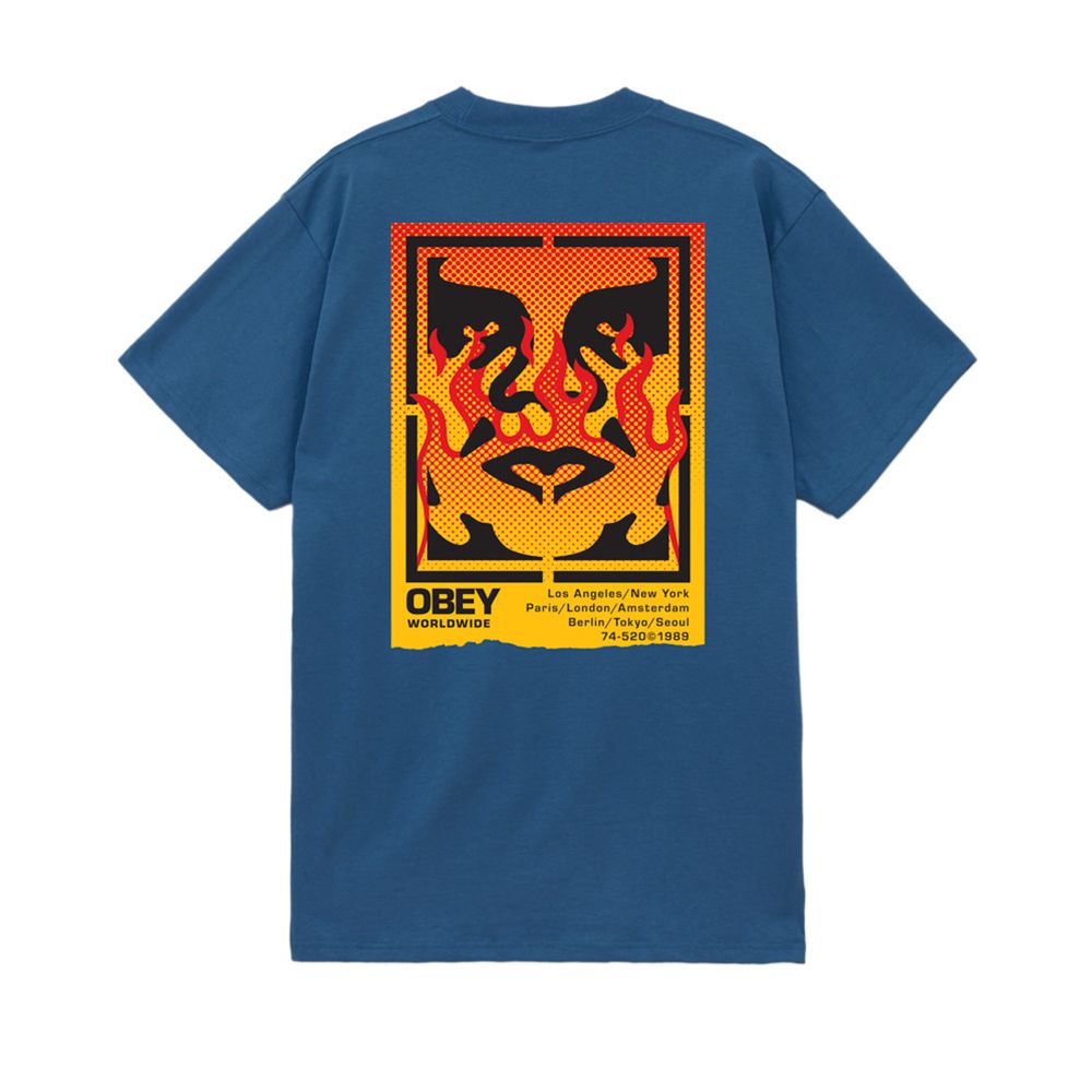 CAMISETA OBEY ICON STENCIL FLAME HARBOR BLUE | Mechanic