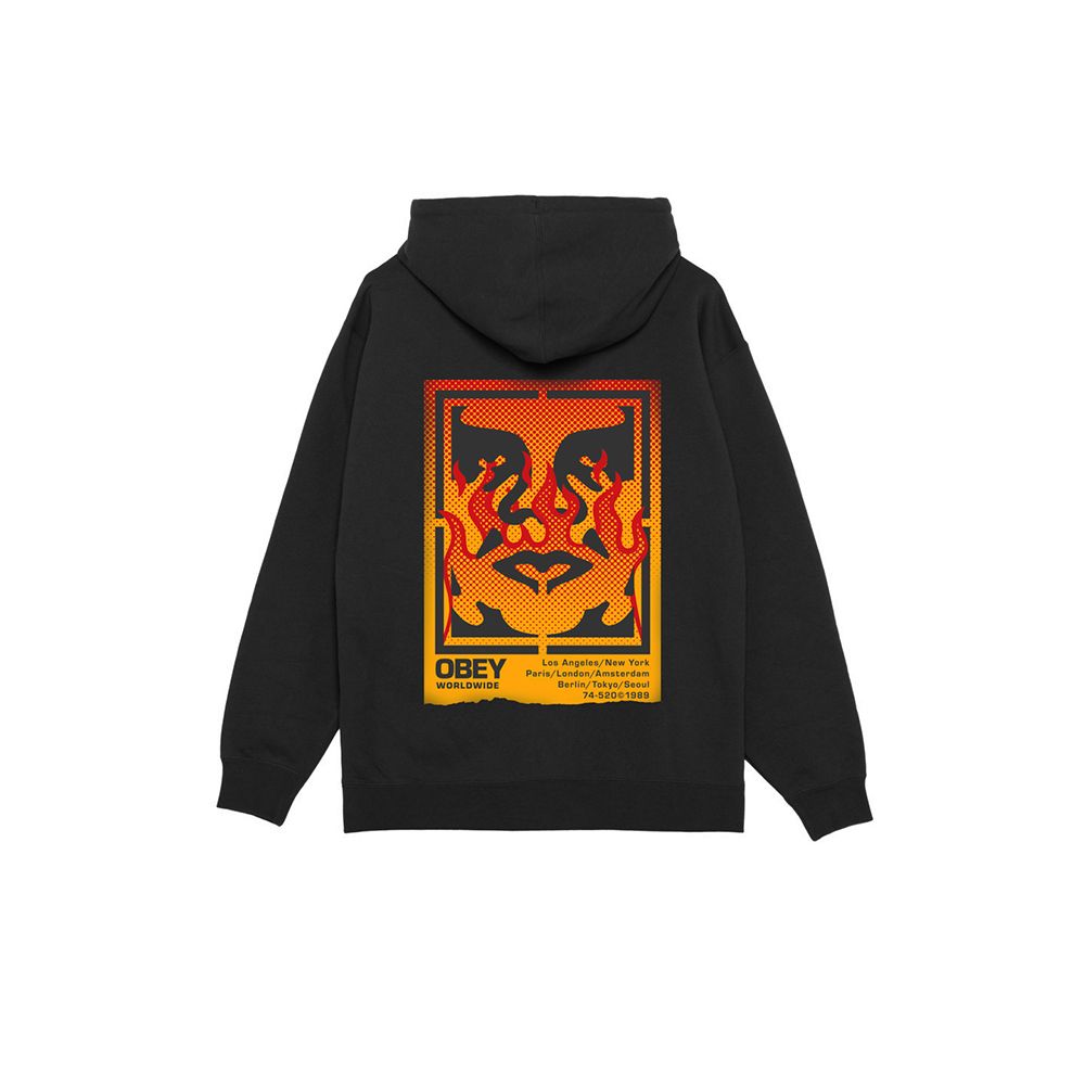 SUDADERA OBEY ICON STENCIL FLAME BLACK | Mechanic